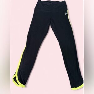 PINK Yoga Victoria's Secret Black Leggings with Yellow Trim
